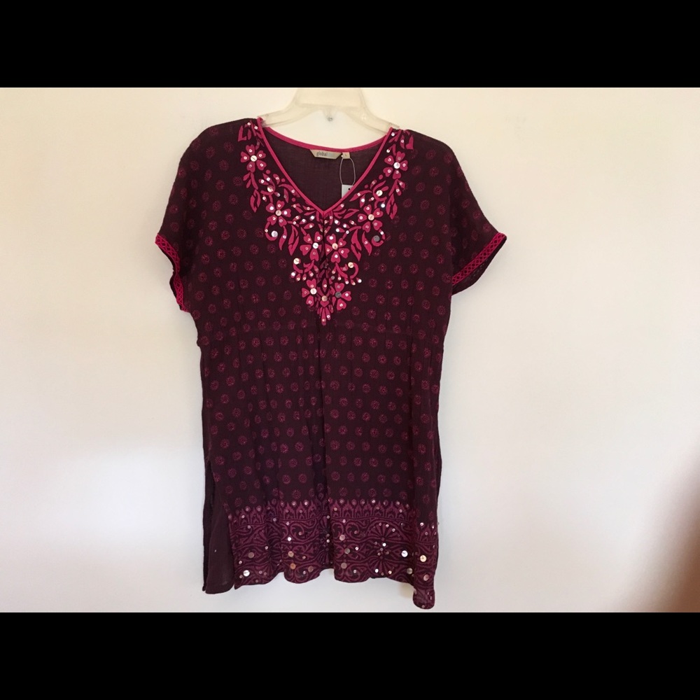 Ethnic boho maroon and pink top with mirrors